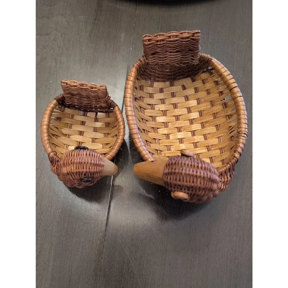 Vintage Handwoven Brown Wicker Duck Baskets Set of 2